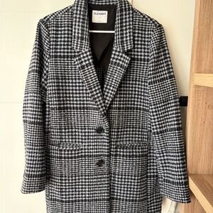 Old Navy Women's Black and Gray Checkered Pea Coat